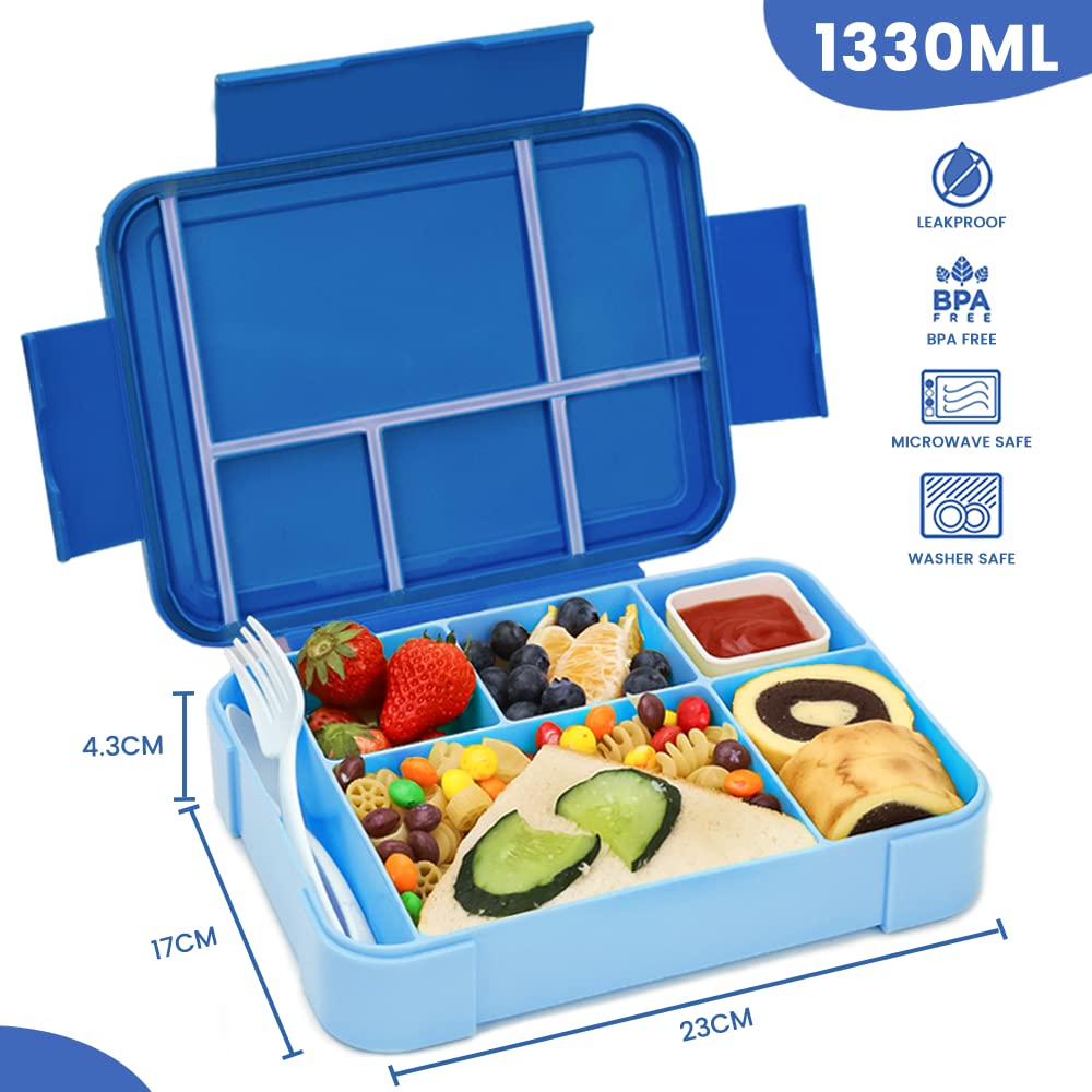 Kids lunch box with compartments 12 PCS,Lunch box kids bento box leak-proof with 6 compartments cutlery set