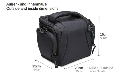 DSLM photo/camera bag system L with accessory compartments and carrying strap - suitable for bridge camera or system camera