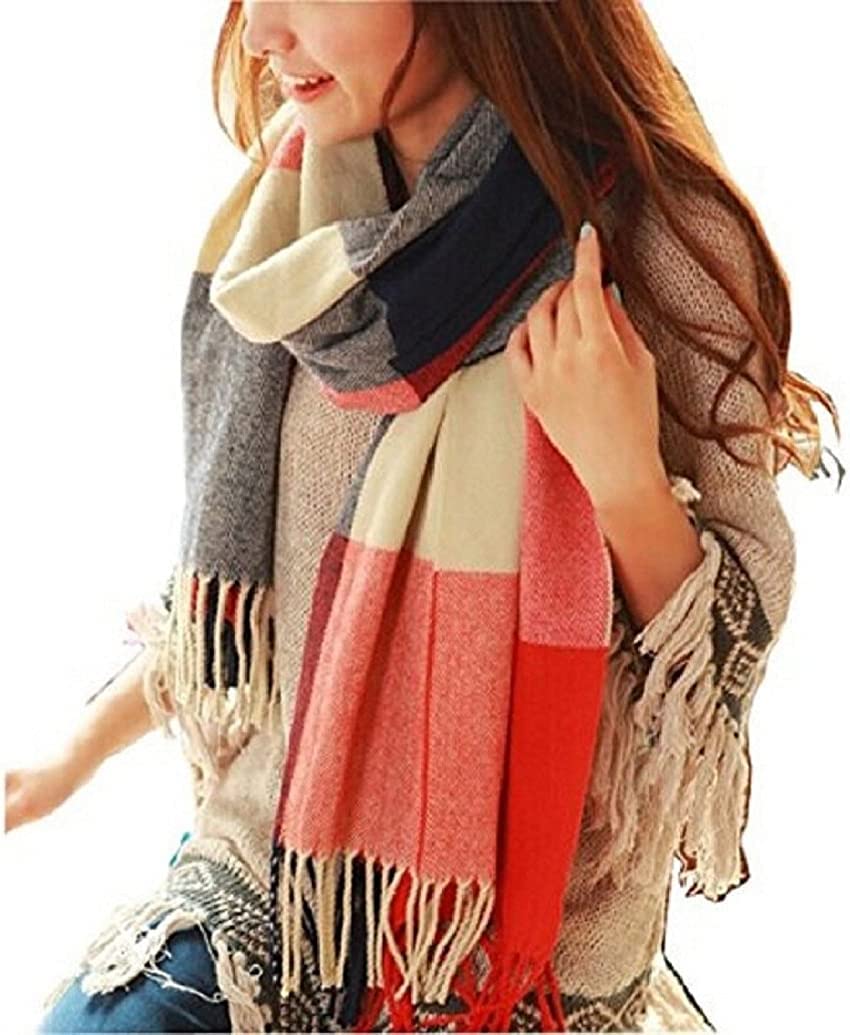 Winter scarf plaid oversized square blanket scarf, fringed poncho