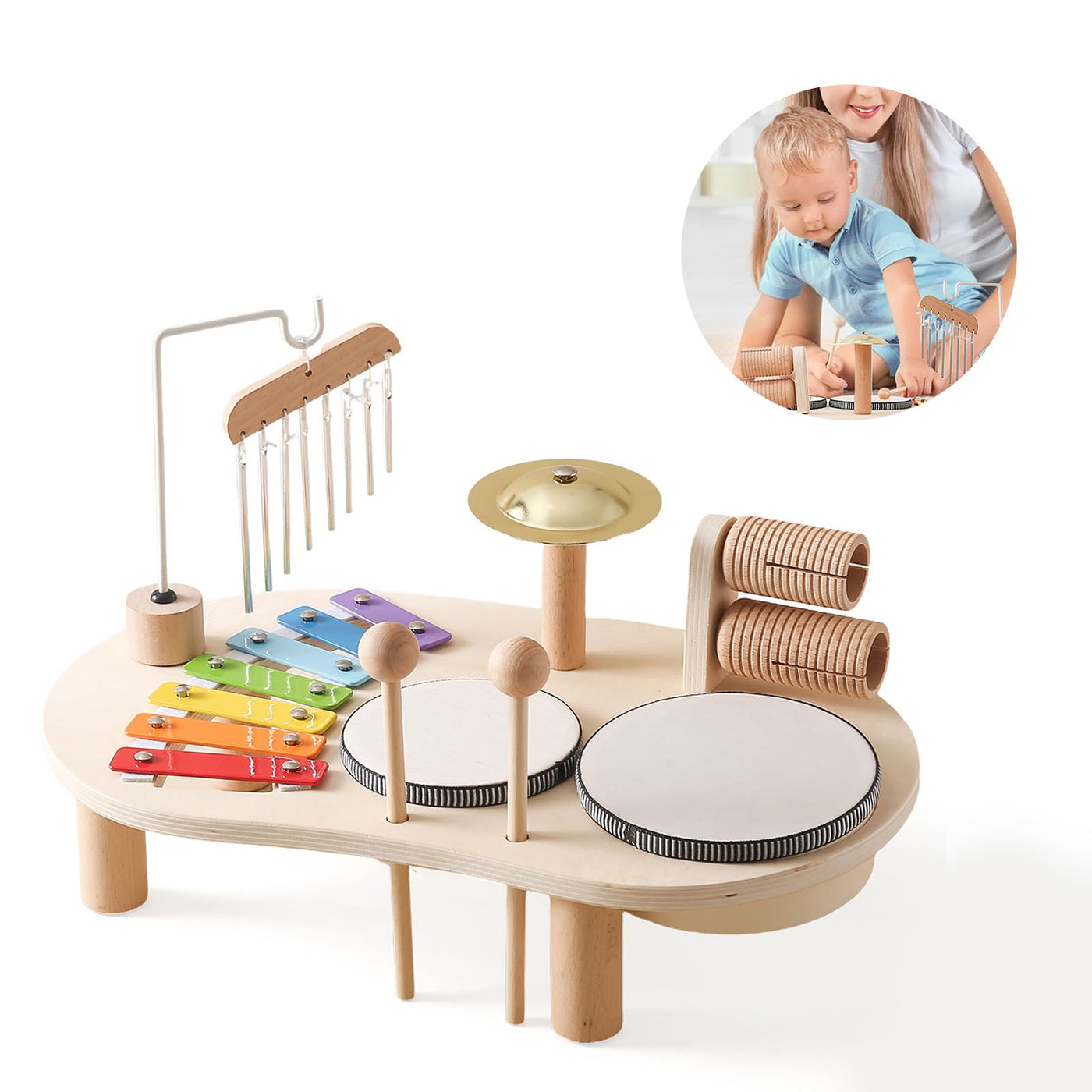 Trommelset für Kinder, 7-in-1 Musik Kinderspielzeug, Lernspielzeug Trommelset mit Xylophon, Kindertrommelset