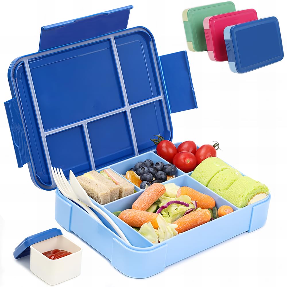 Kids lunch box with compartments 12 PCS,Lunch box kids bento box leak-proof with 6 compartments cutlery set