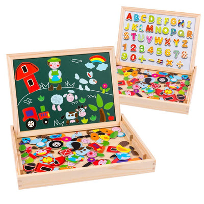 magnetic wooden puzzle easel double-sided board wooden board doodle for children