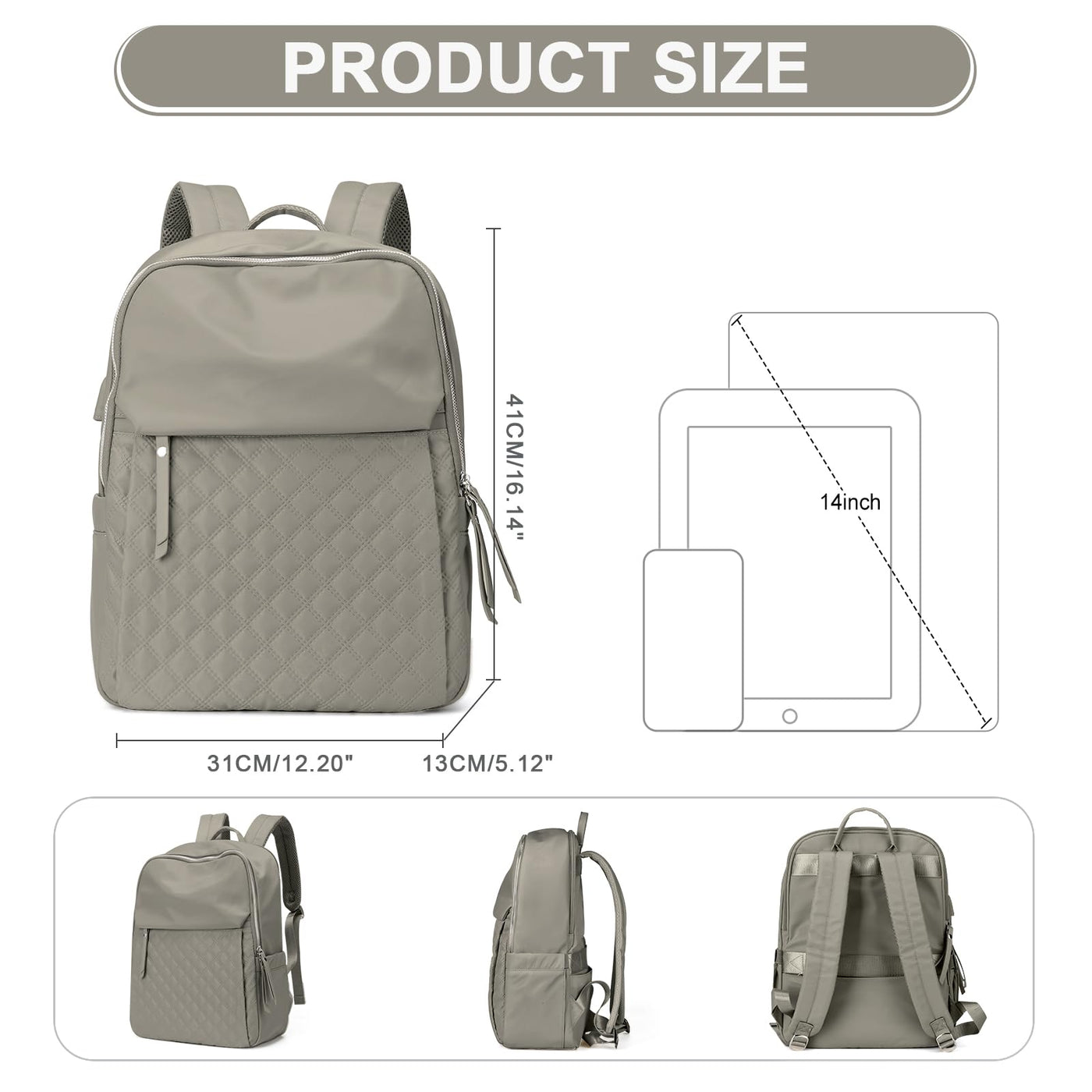 Rucksack Eleganter mittlerer Laptoprucksack Laptopfach USB-Ladeanschluss Schulrucksack Teen Rucksack Schule Wasserdichter Arbeitsrucksack