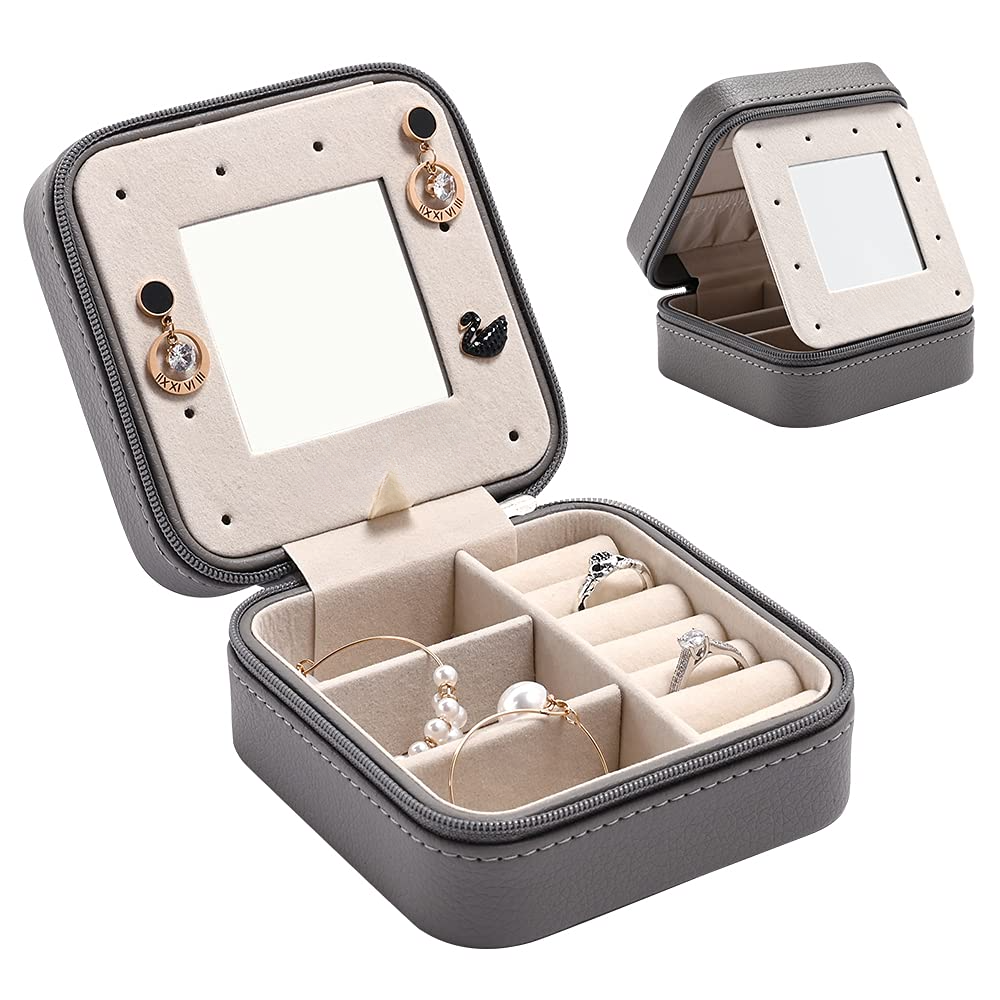 Travel Jewelry Box,Small Jewelry Box for Travel Jewelry Storage with Mirror,PU Leather Jewelry Box Jewelry Box