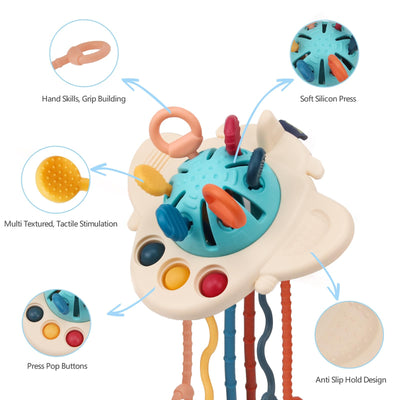 Jouet sensoriel bébé, anneau de dentition bébé, cordon de traction en silicone, forme avion, suspendu