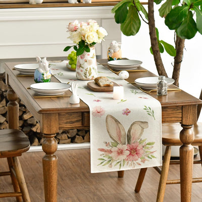 Easter table runner, washable modern spring kitchen dining table decoration for indoors