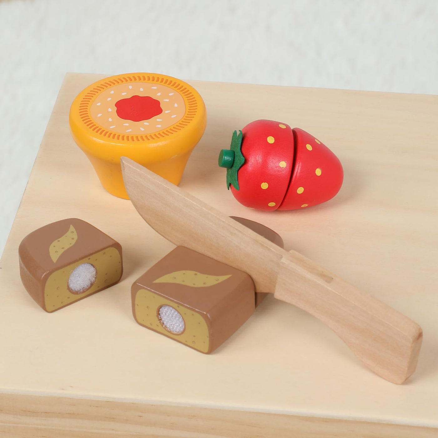 Wooden breakfast set for cutting food, children's kitchen store