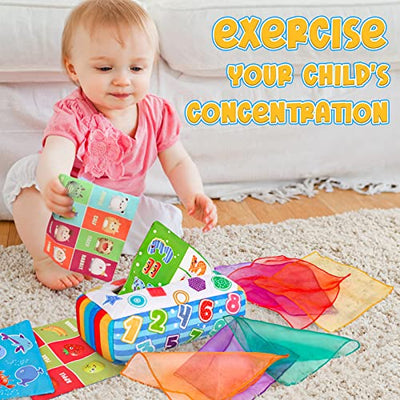 Tissue box sensory toy, included Bright colorful crackling cloth newborns