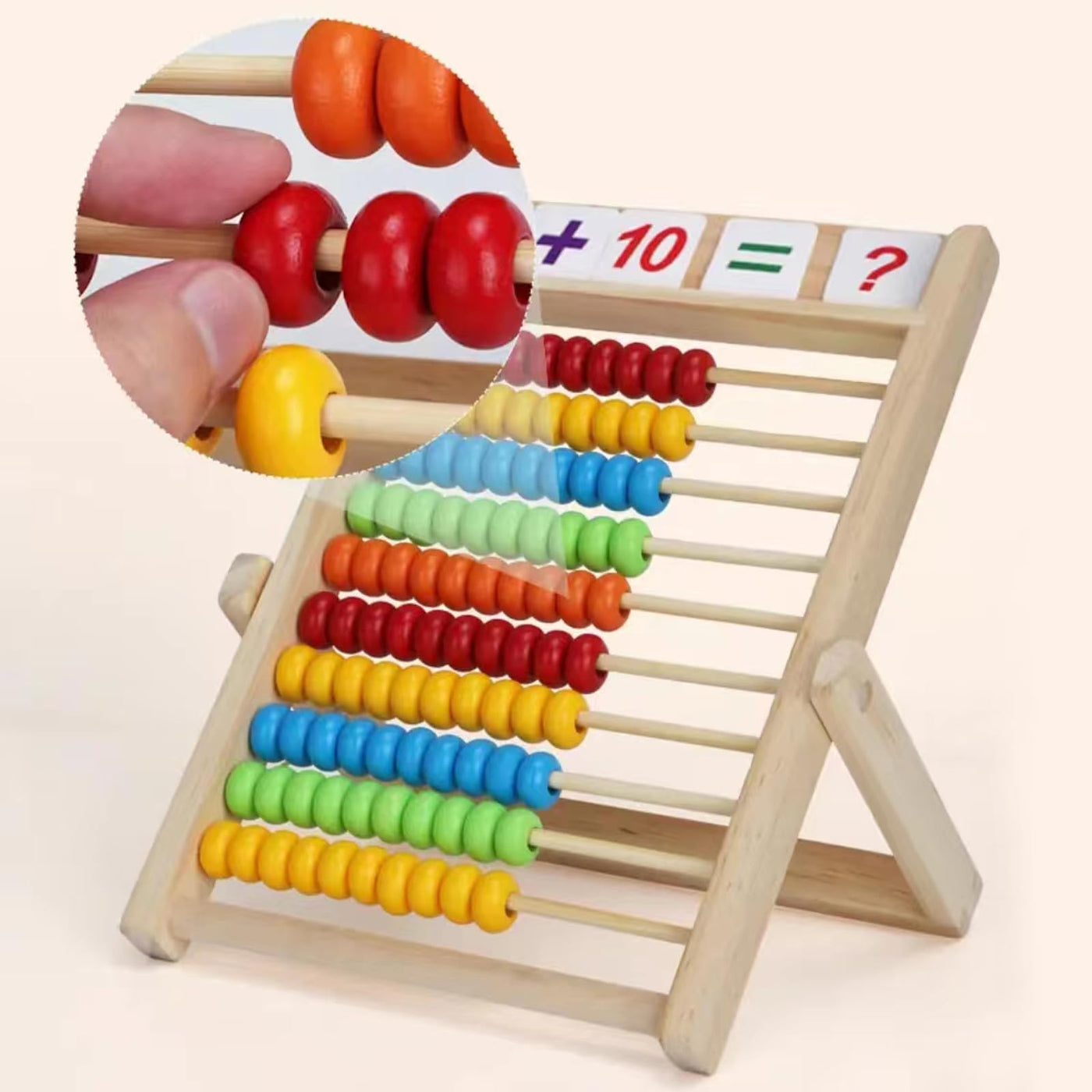 Slide rule arithmetic frame, children's elementary school abacus for counting and calculating, wooden slide rule with 100 beads, 100 counting sticks, number alphabet cards, educational toy for children