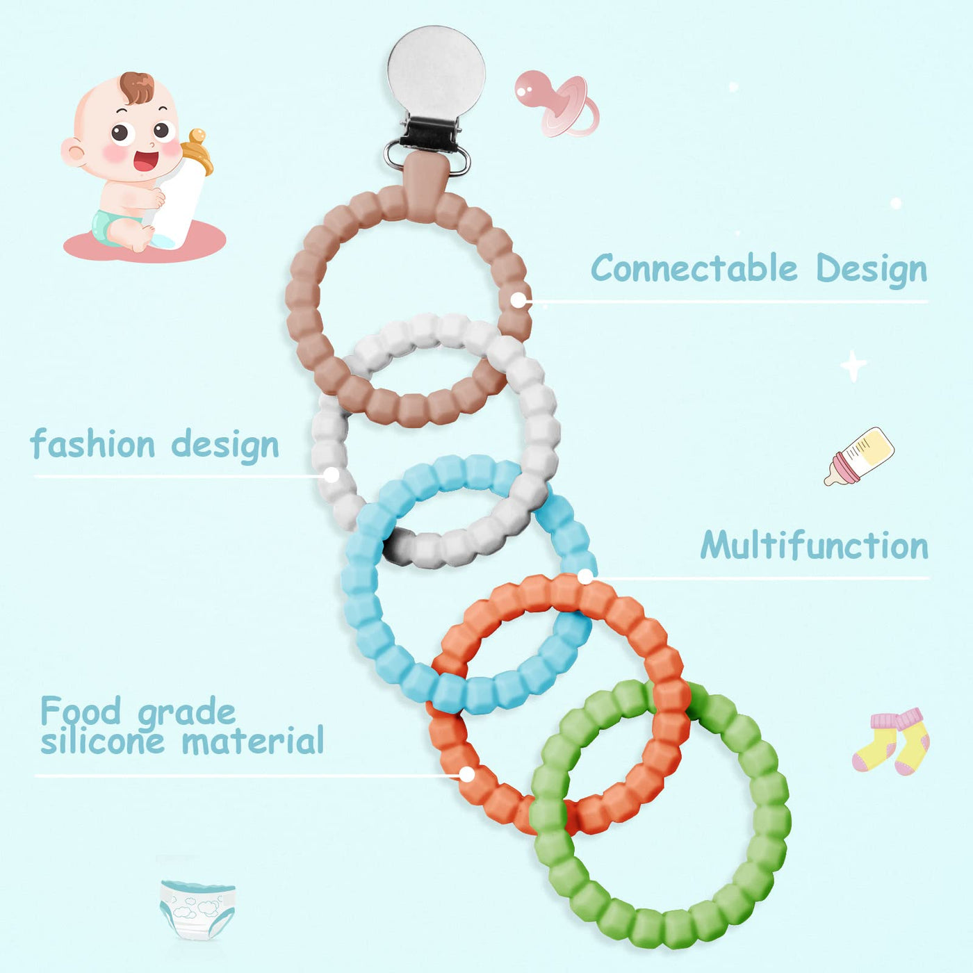 Silicone teething ring baby, teething nursing accessories babies toddlers