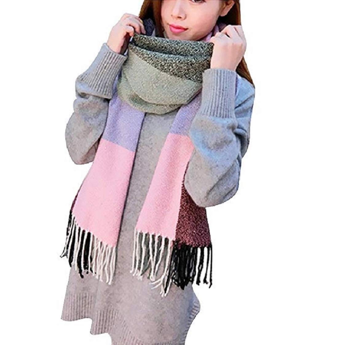 Plaid triangle scarf winter, pashmina scarf soft tassel wrap scarf