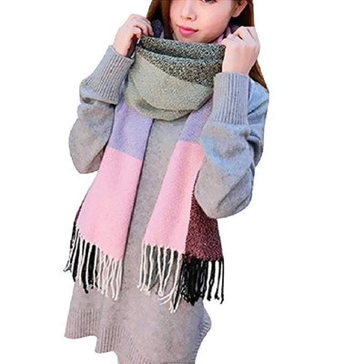 Plaid triangle scarf winter, pashmina scarf soft tassel wrap scarf