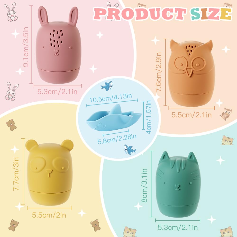 Jouets de bain, jouets de bain en silicone 7 pièces, jouets d'eau pour bébé sans BPA