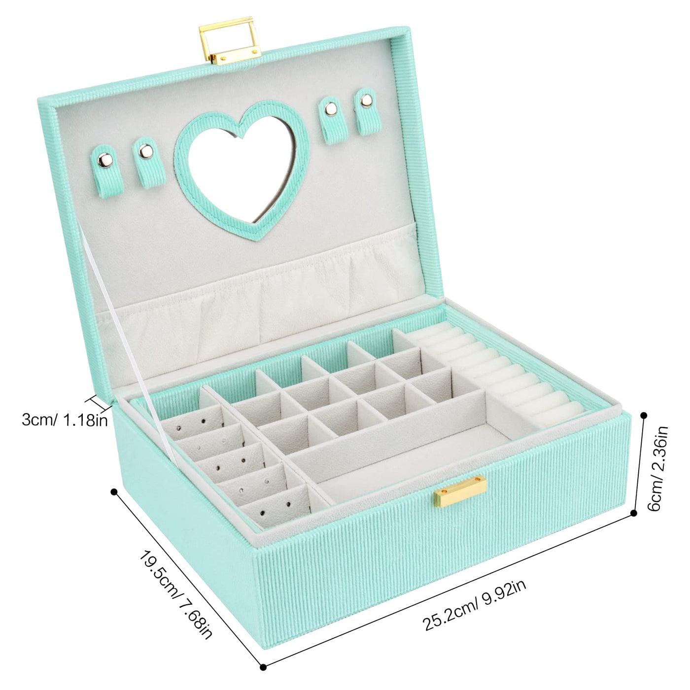 Boîte à bijoux, grande boîte à bijoux avec miroir pour boîte à bijoux en velours