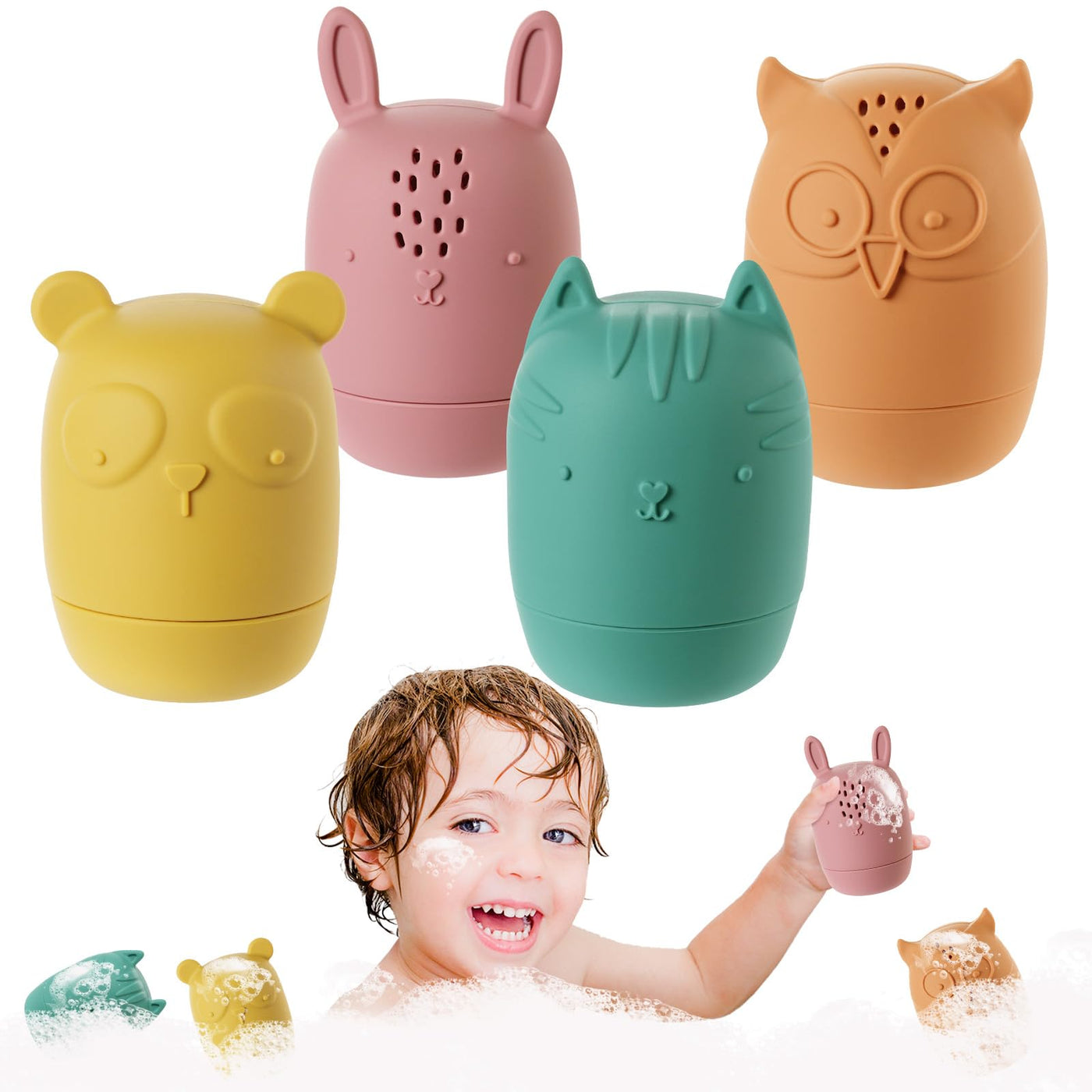 Jouets de bain, 4 pcs silicone bath toys, BPA-free baby water toys