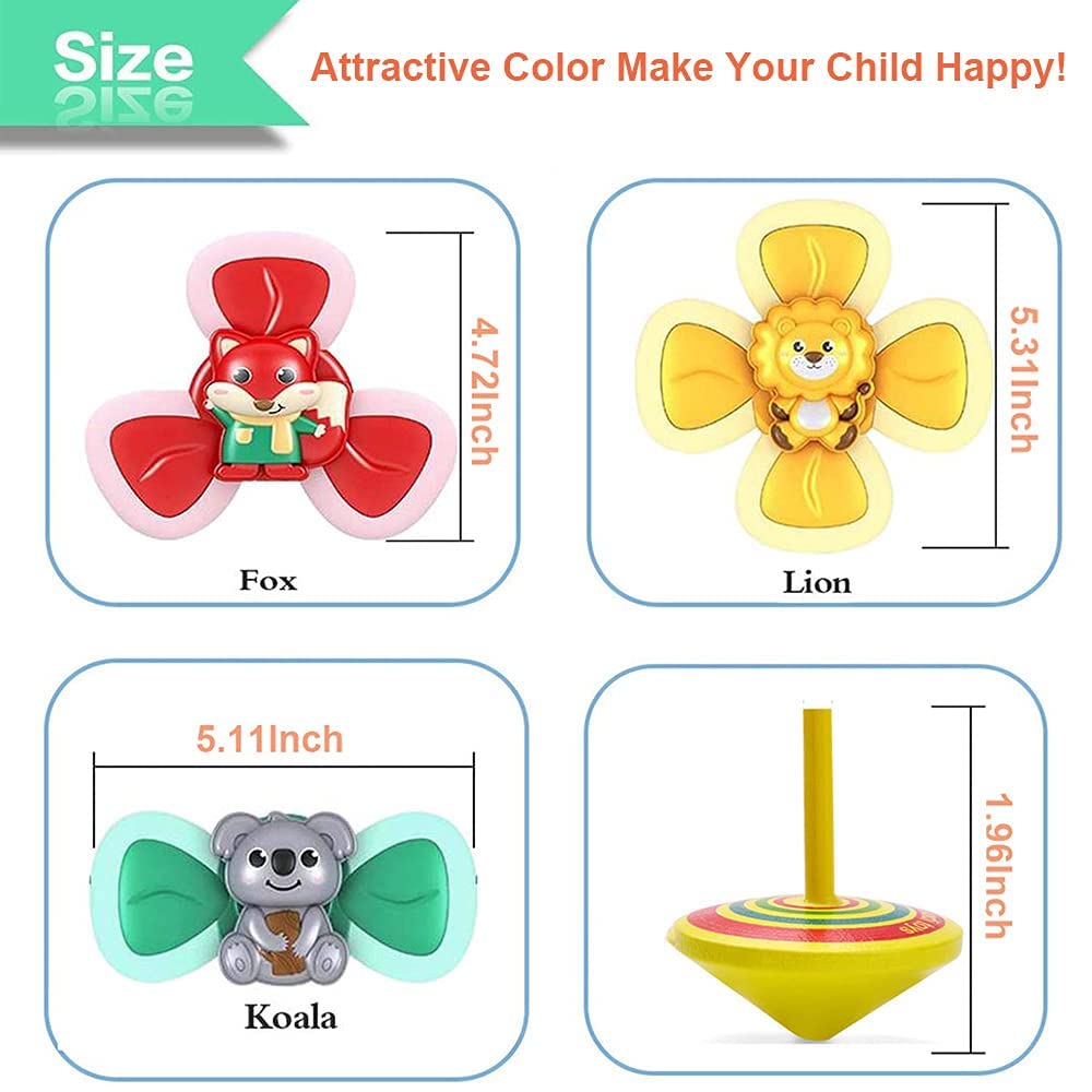 Suction cup toy, 3 pieces table suction cup toy, spinning top, toy, early, educational toy, interesting bath toy with 3 colorful wooden spinning tops