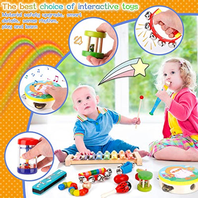 30 pieces of musical instruments for children, wooden percussion instruments for play and rhythm, xylophone