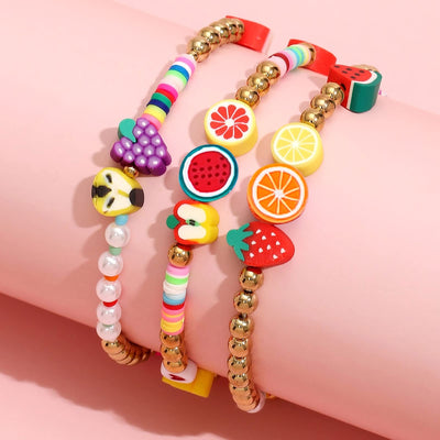 300 pieces fruit beads polymer clay beads, children bracelets colorful threading beads DIY bracelets necklace spacer beads kit craft kit for bracelet hair band crafting for making jewelry bracelets