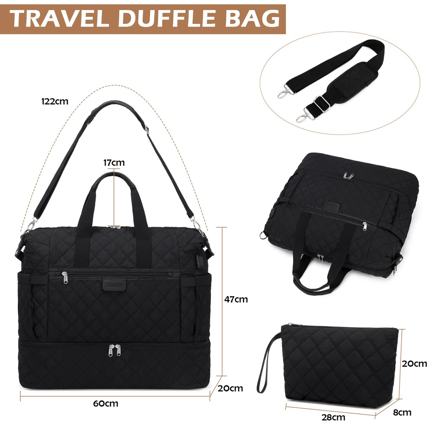 Travel bag hospital bag birth with shoe compartment Large carry-on bag Duffle bag with toiletry bag