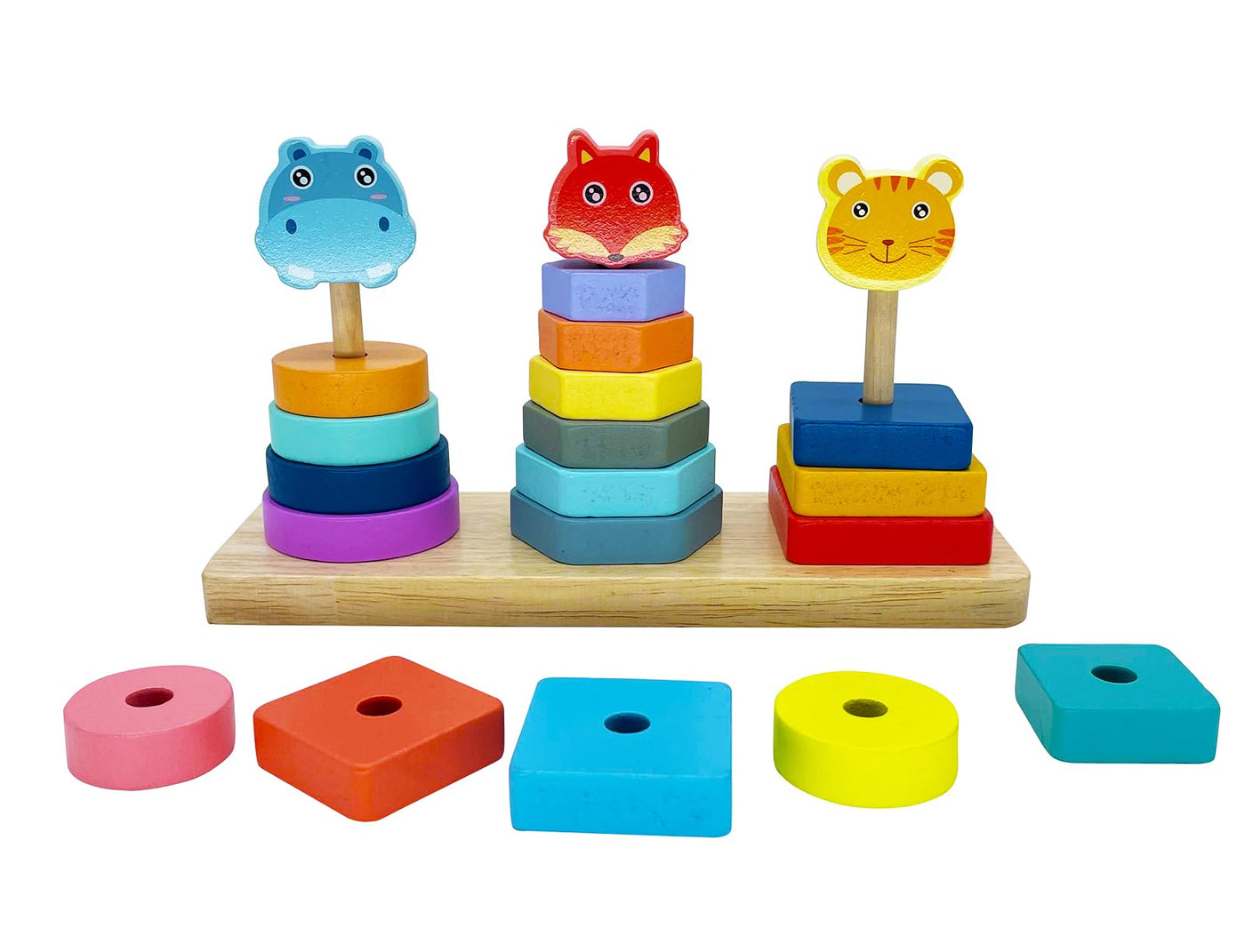 Three-column tower Wooden shape Sorting toy Educational sensory matching building blocks