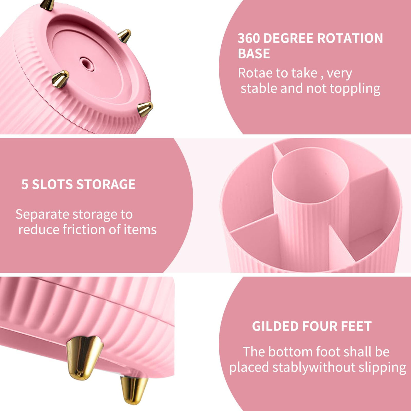 360° Make up Organizer, Brush Holder Cosmetic Storage with 5 compartments