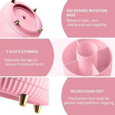 360° Make up Organizer, Brush Holder Cosmetic Storage with 5 compartments