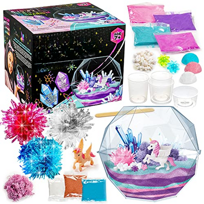 Grow Your Own Crystal Dinosaur Terrarium Kit, all-in-one unicorn terrarium crystal growing kit for growing 3 crystals