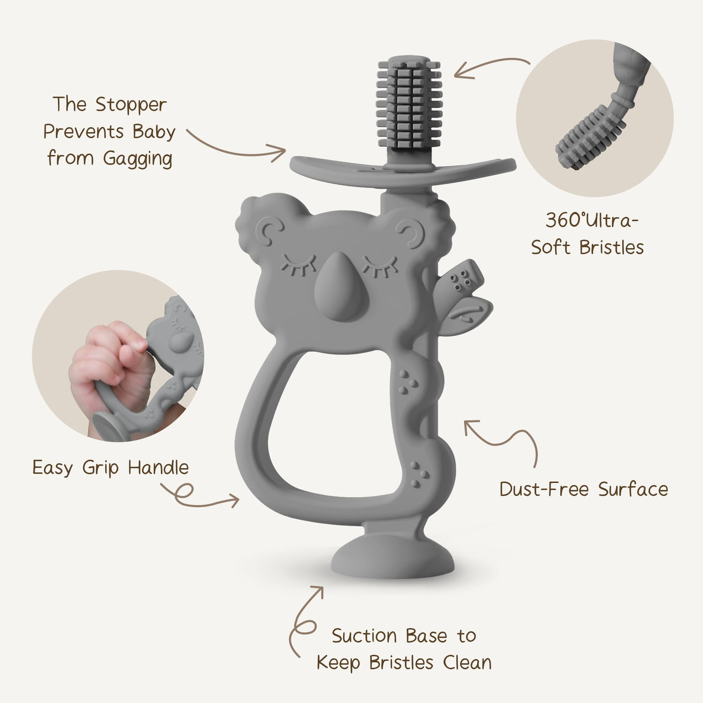 Baby-Beißring mit Saugfuß, Baby-Zahnbürste, Beißring