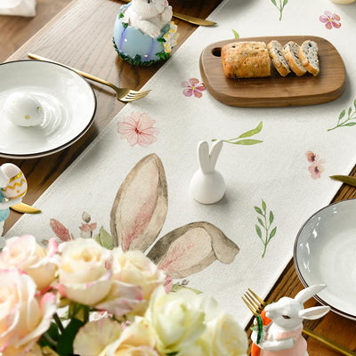 Easter table runner, washable modern spring kitchen dining table decoration for indoors