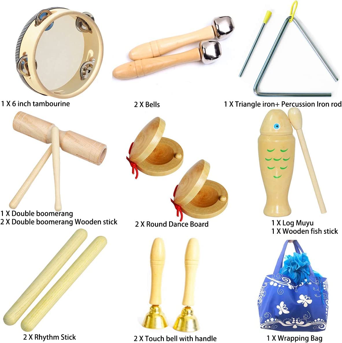 Set d'instruments de musique pour enfants, set de percussions en bois Schlagwerk Rhythm