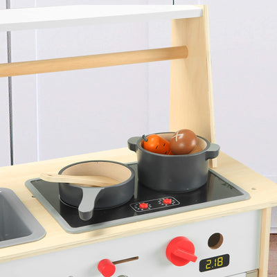 Jeu de cuisine en bois pour enfants, 12 pièces, batterie de cuisine, casseroles et accessoires de cuisine pour le jeu