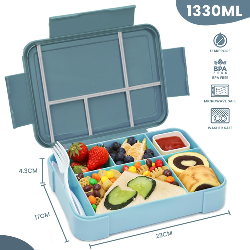 Boîte à lunch pour enfants avec compartiments L, boîte à lunch pour enfants, boîte à bento étanche avec 6 compartiments, set de couverts, boîte à goûter, boîte à déjeuner