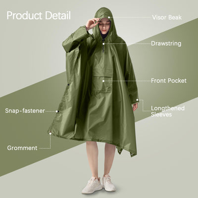 Rain cape Raincoat Rain jacket Waterproof Hiking Cycling Outdoor 3in1 Multipurpose