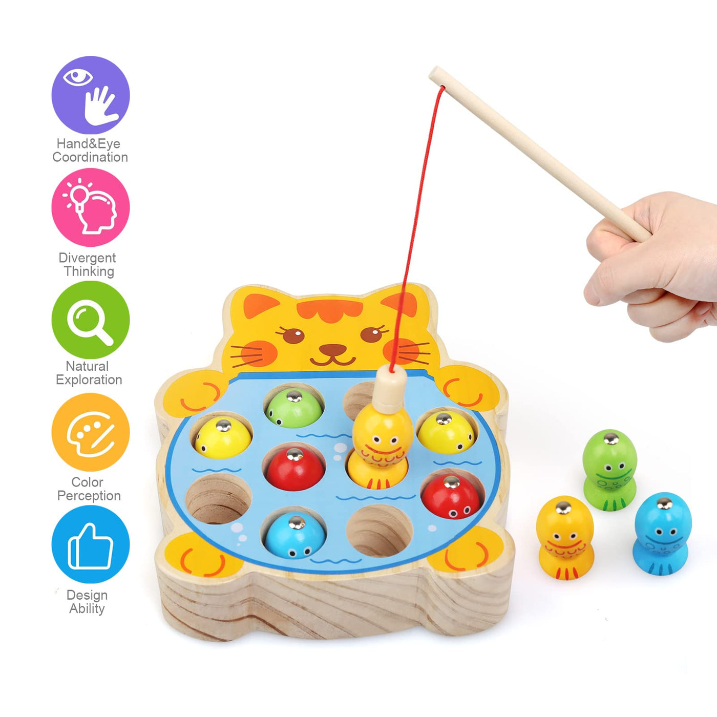 Magnetic fishing game toy for children, fish fishing wooden toy gift