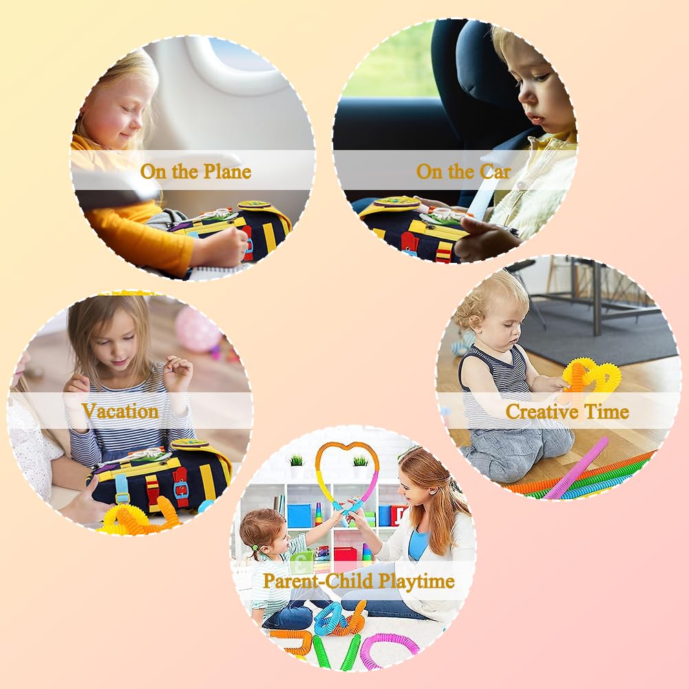 Backpack for toddlers with buckles zippers, -sensory toys, learning activity through play, can be stored and carried on the back, travel toy backpack