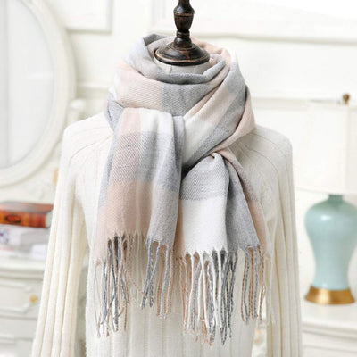 Plaid triangle scarf winter, pashmina scarf soft tassel wrap scarf