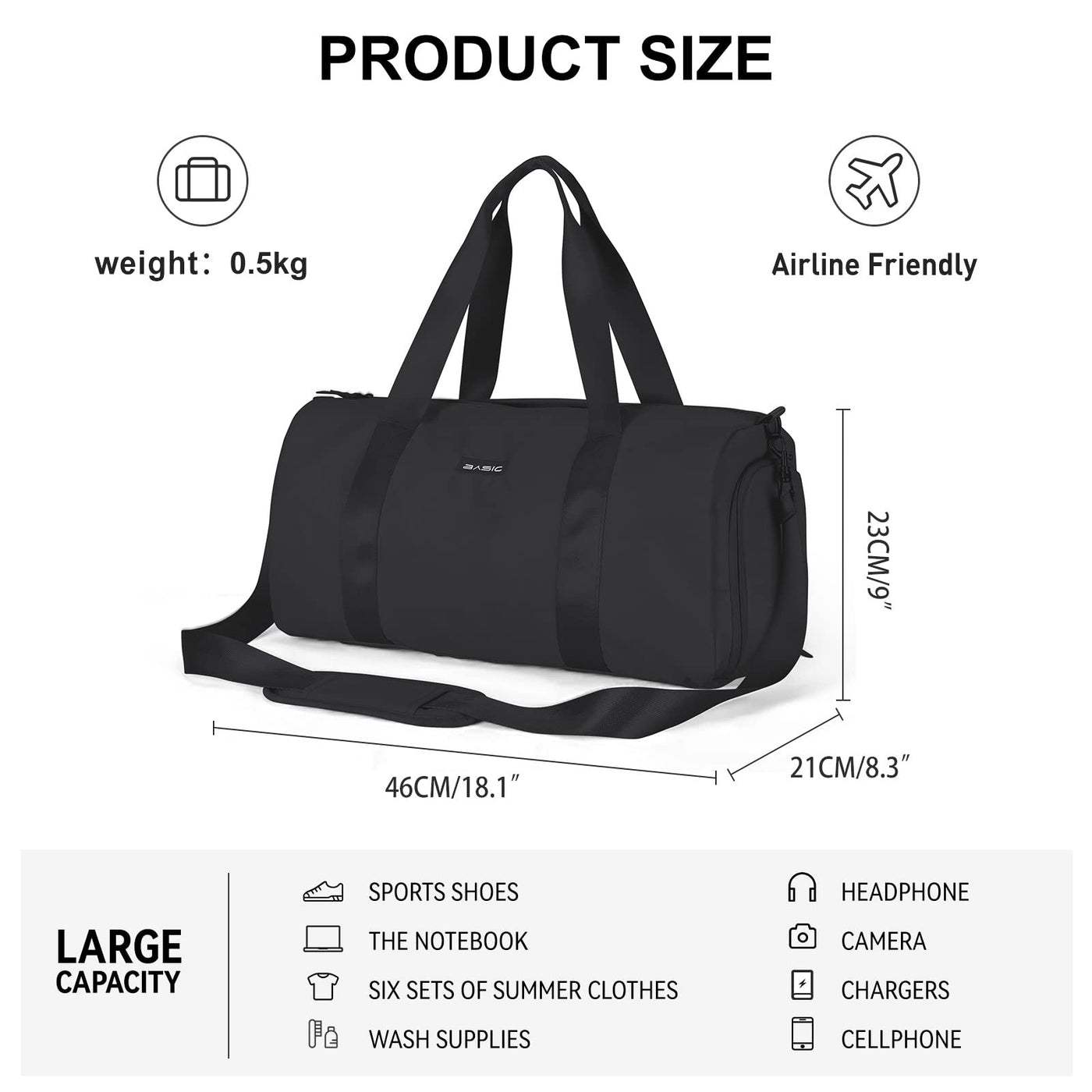 Sports Bag Hand Luggage Bag Weekender Bag With Trolley Sleeve Shoe Compartment, Waterproof Travel Bag Duffle Bag Fitness Bag