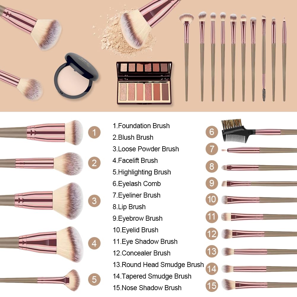 Brush Set Makeup, 15 Piece Professional Brush Set