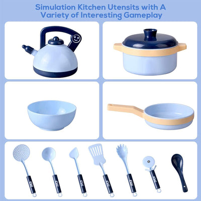 Children's kitchen toy, food toy with pots pans kitchen utensils and food accessories, kitchen role play toy