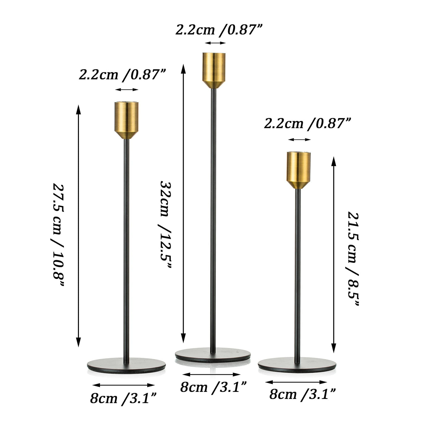 Candle holder set of 3 tall candle holders of different sizes for pillar candles Metal Vintage Modern Deco table decoration