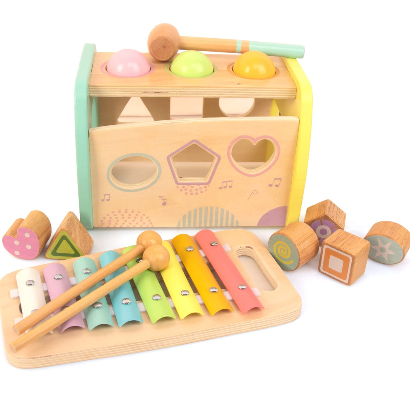 Xylophone et marteau, 3 en 1 jouet musical éducatif pour les enfants d'âge préscolaire jouet en bois jouet éducatif jouet pour la motricité