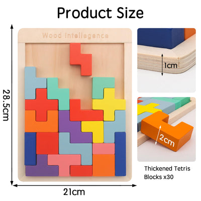 3D puzzle Tetris game kids, wooden puzzle with 30 pieces intelligence colorful building blocks