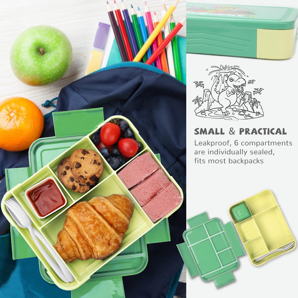 Kids lunch box with compartments 12 PCS,Lunch box kids bento box leak-proof with 6 compartments cutlery set