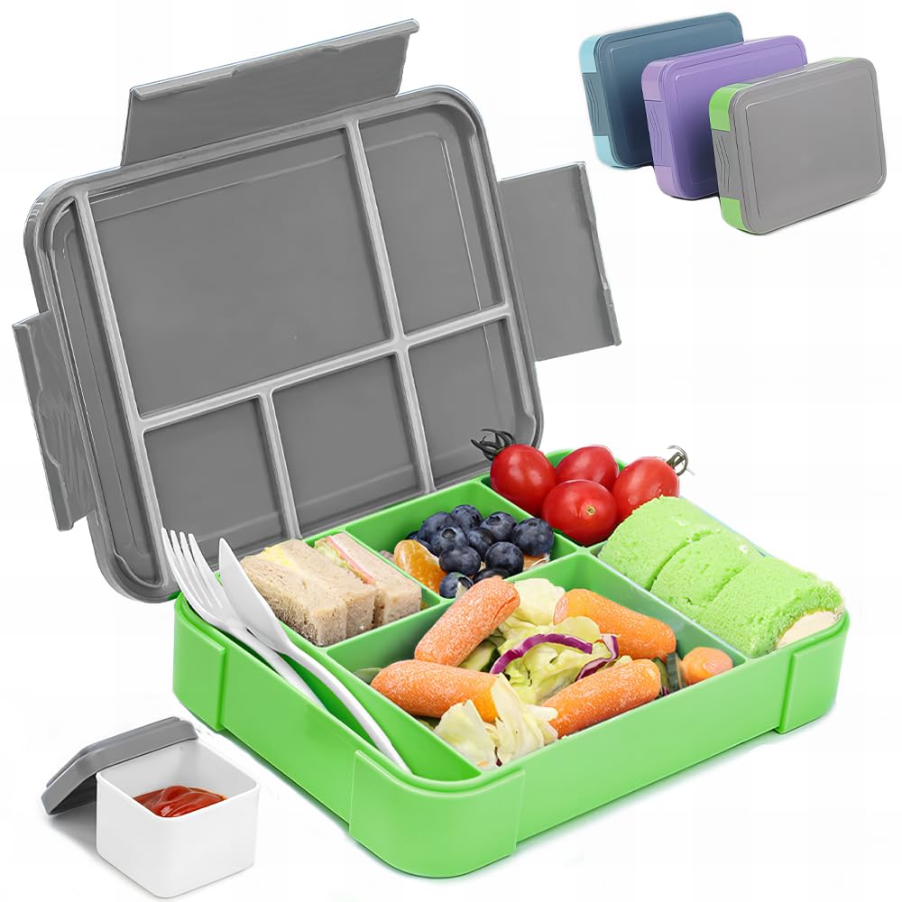 Kids lunch box with compartments ,lunch box kids bento box leakproof with 6 compartments cutlery set,snack box breakfast box