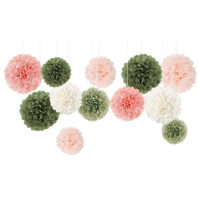 12 pieces party decoration, old-fashioned tissue paper pompoms, tissue paper flowers