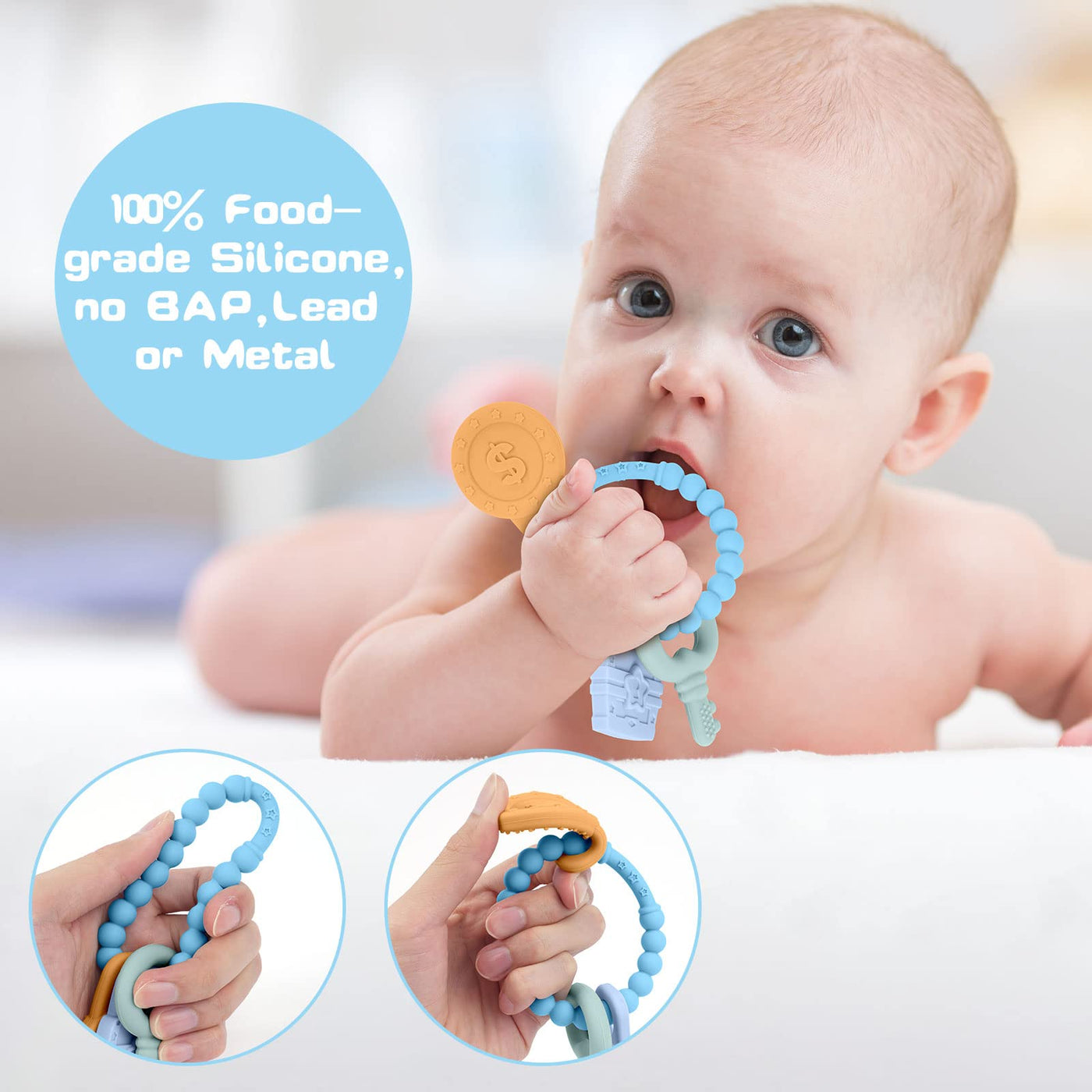 Teether made of silicone BPA-free, teething toy teether, to stimulate and massage sore gums