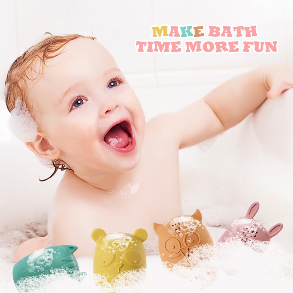 Jouets de bain, 4 pcs silicone bath toys, BPA-free baby water toys