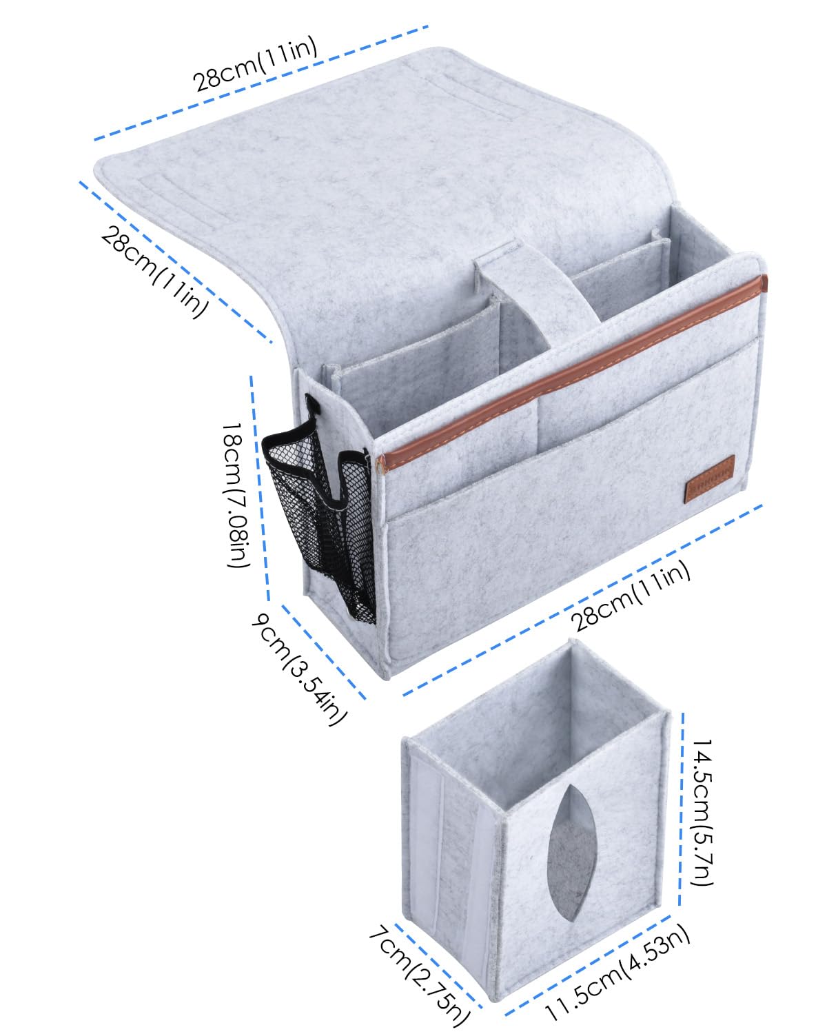 Bettbeutel Bett Organizer Hook-in, Bettbeutel Hook-in dicken Filz rutschfest mit Schnalle