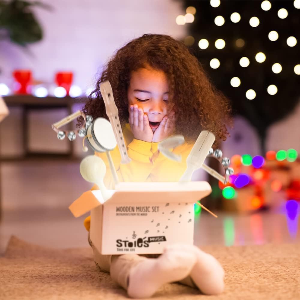 Internationales hölzernes Musikset für Kleinkinder und Kinder, umweltfreundliches Musikset mit Aufbewahrungstasche aus Baumwolle