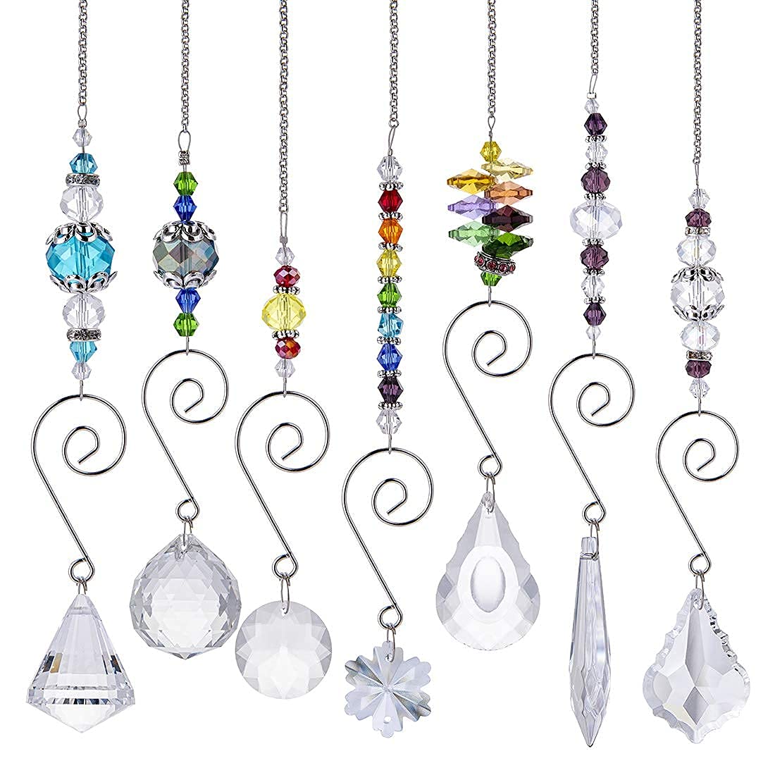 7 pieces crystal rainbow suncatcher glass beads chain hanging Fengshui pendant for window, gardenус